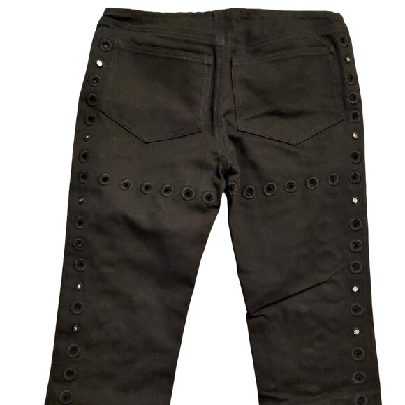 John Richmond Hippy Chic Circle Eyelets Mirrored Low-Rise Black Denim Jeans 28 - Picture 5 of 13